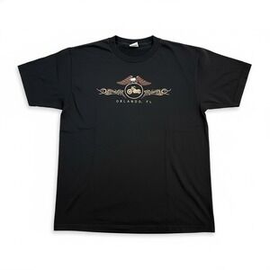 Orlando FL Graphic T-Shirt Men's Medium Black Y2K Motorcycle Tee